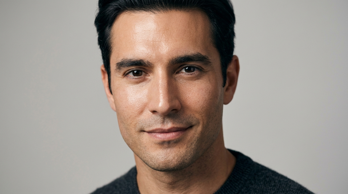 Close-up of a man's face with visible skin texture, illustrating oily skin concerns in men